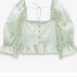 Zara mint puff sleeve crop top